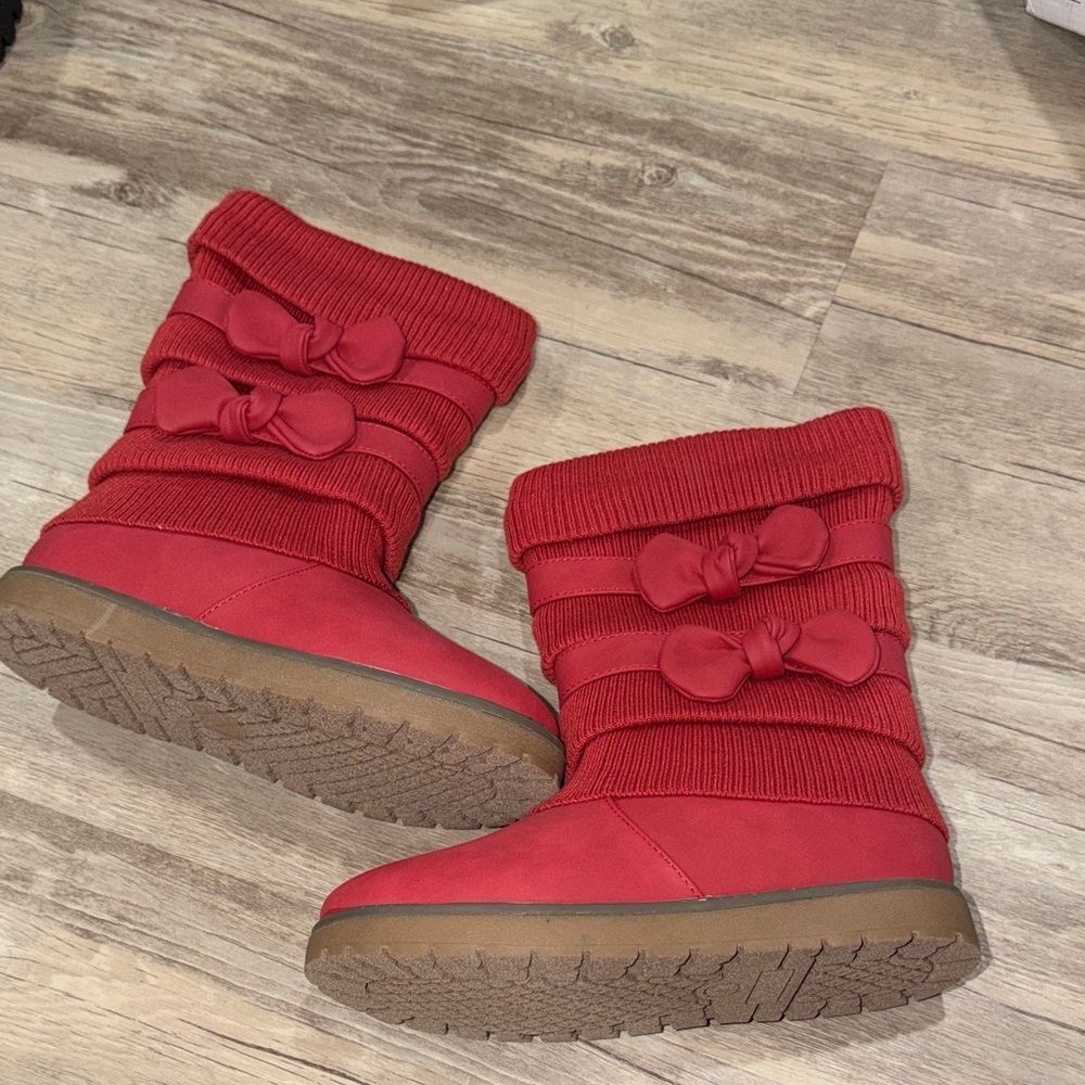 Dream Pairs Red Bow Accent Kids Winter Boots